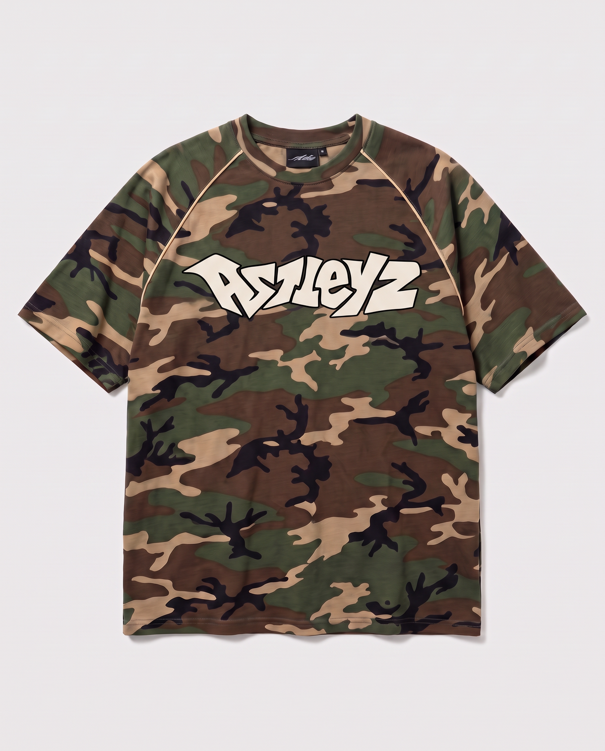 Astleyz Woodland Raglan Tee – flat lay